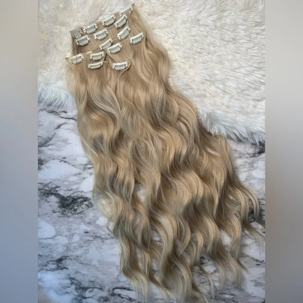 Human hair blend #613 Light blonde Clip in Hair Extensions for Women